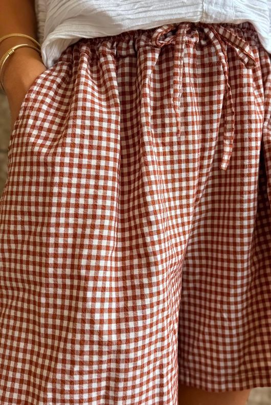 Arbi Gingham Short Hazelnut
